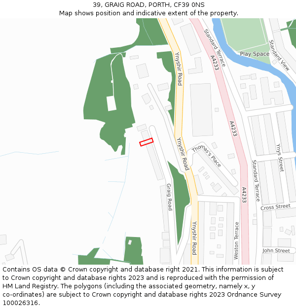 39, GRAIG ROAD, PORTH, CF39 0NS: Location map and indicative extent of plot