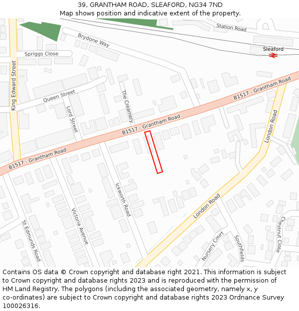 39, GRANTHAM ROAD, SLEAFORD, NG34 7ND: Location map and indicative extent of plot