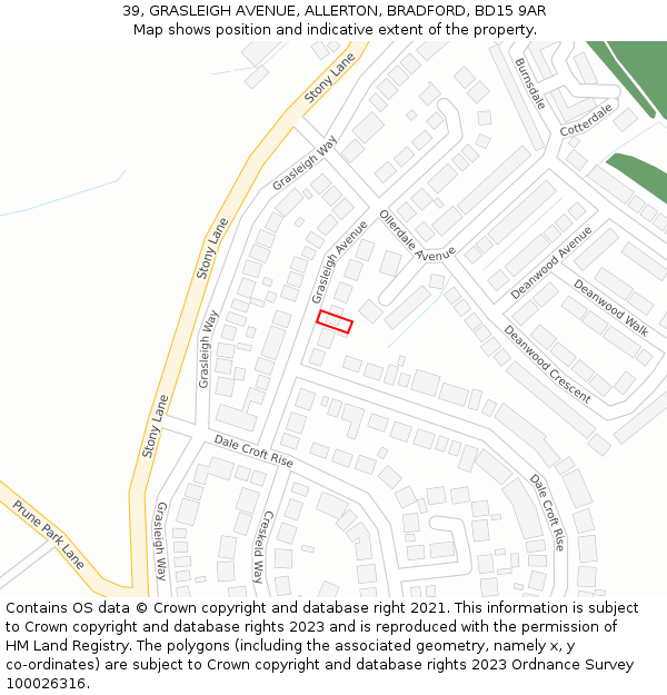 39, GRASLEIGH AVENUE, ALLERTON, BRADFORD, BD15 9AR: Location map and indicative extent of plot