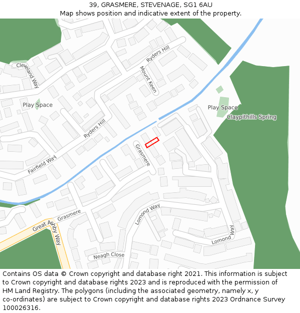 39, GRASMERE, STEVENAGE, SG1 6AU: Location map and indicative extent of plot