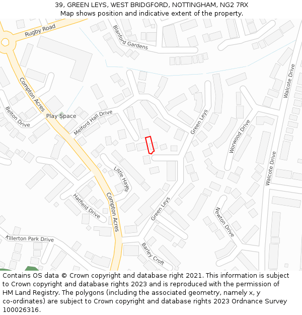 39, GREEN LEYS, WEST BRIDGFORD, NOTTINGHAM, NG2 7RX: Location map and indicative extent of plot