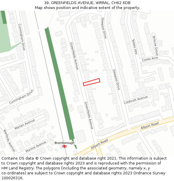 39, GREENFIELDS AVENUE, WIRRAL, CH62 6DB: Location map and indicative extent of plot