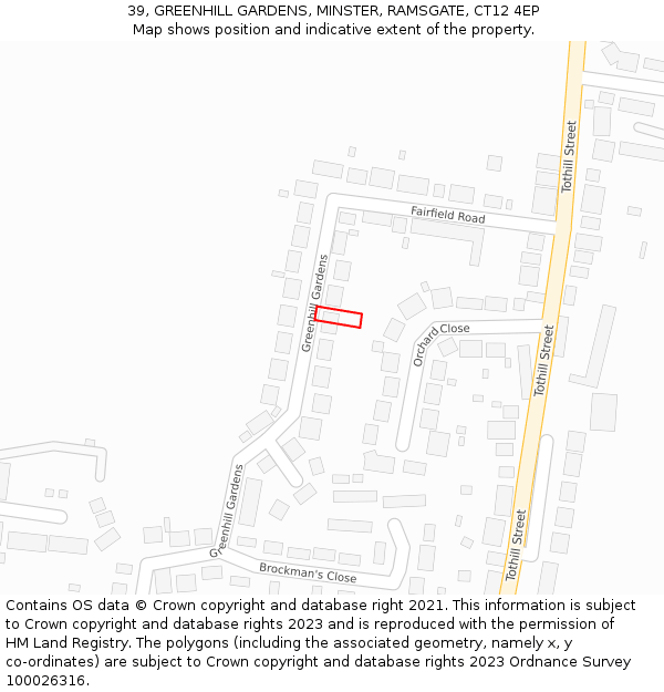 39, GREENHILL GARDENS, MINSTER, RAMSGATE, CT12 4EP: Location map and indicative extent of plot