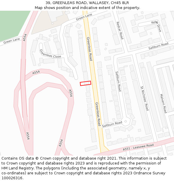 39, GREENLEAS ROAD, WALLASEY, CH45 8LR: Location map and indicative extent of plot