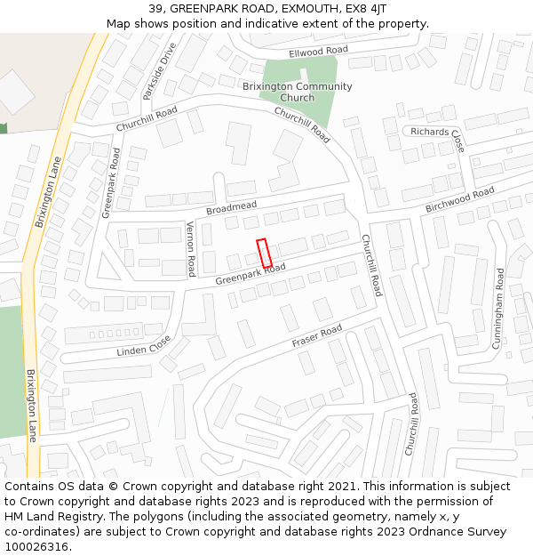 39, GREENPARK ROAD, EXMOUTH, EX8 4JT: Location map and indicative extent of plot