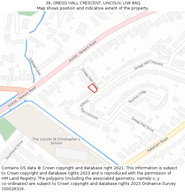 39, GREGG HALL CRESCENT, LINCOLN, LN6 8AQ: Location map and indicative extent of plot