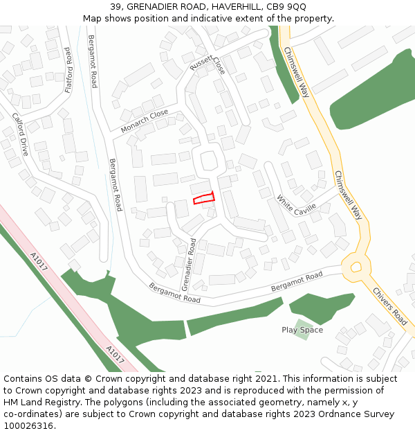 39, GRENADIER ROAD, HAVERHILL, CB9 9QQ: Location map and indicative extent of plot