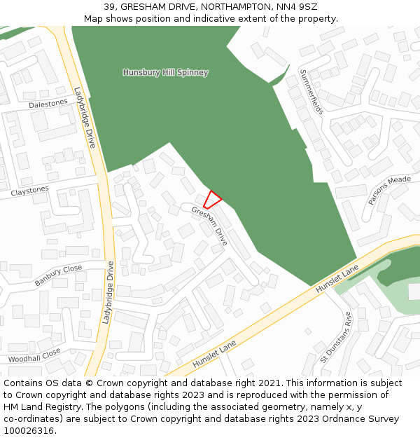 39, GRESHAM DRIVE, NORTHAMPTON, NN4 9SZ: Location map and indicative extent of plot