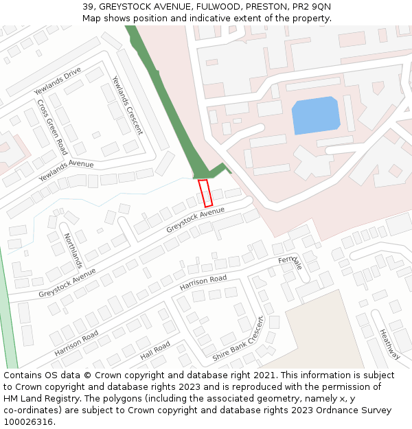 39, GREYSTOCK AVENUE, FULWOOD, PRESTON, PR2 9QN: Location map and indicative extent of plot