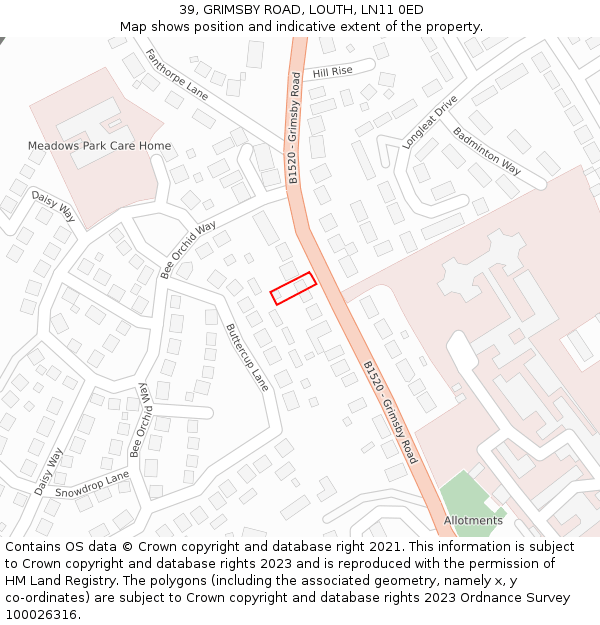 39, GRIMSBY ROAD, LOUTH, LN11 0ED: Location map and indicative extent of plot