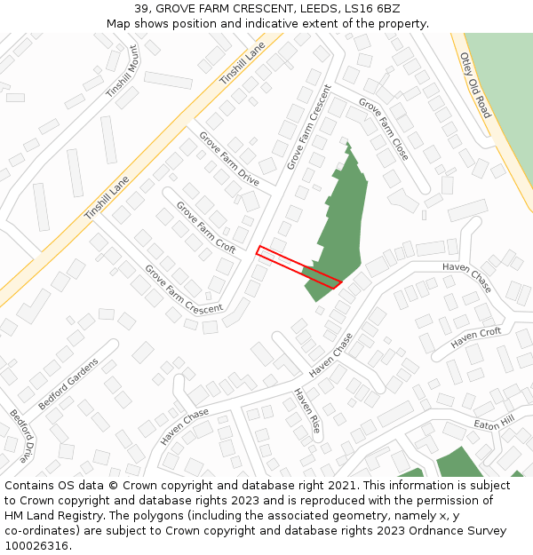 39, GROVE FARM CRESCENT, LEEDS, LS16 6BZ: Location map and indicative extent of plot