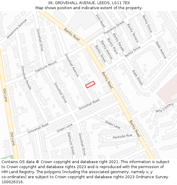 39, GROVEHALL AVENUE, LEEDS, LS11 7EX: Location map and indicative extent of plot