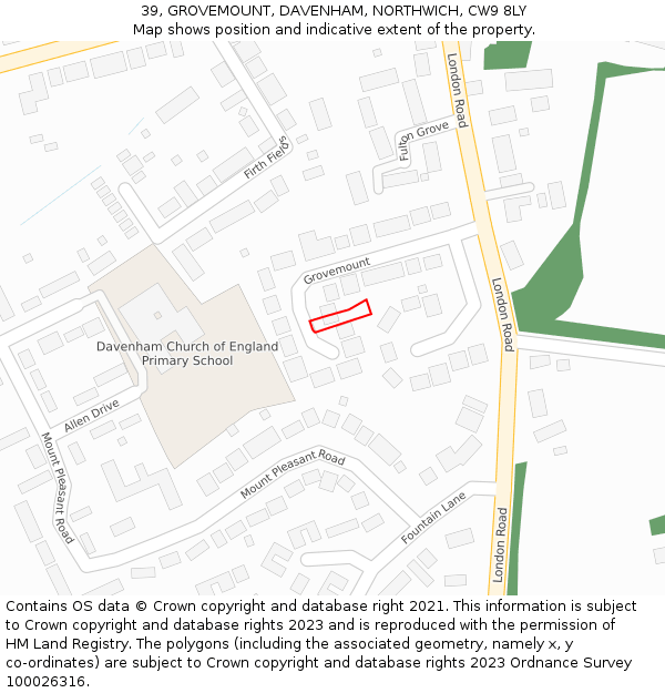 39, GROVEMOUNT, DAVENHAM, NORTHWICH, CW9 8LY: Location map and indicative extent of plot