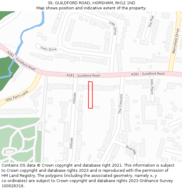 39, GUILDFORD ROAD, HORSHAM, RH12 1ND: Location map and indicative extent of plot