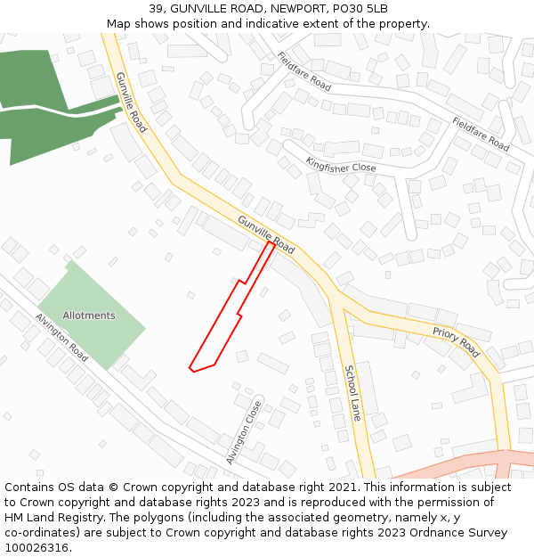 39, GUNVILLE ROAD, NEWPORT, PO30 5LB: Location map and indicative extent of plot