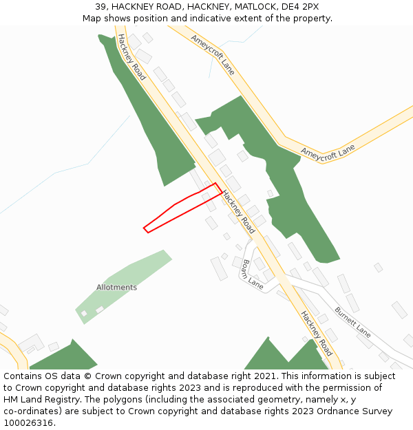 39, HACKNEY ROAD, HACKNEY, MATLOCK, DE4 2PX: Location map and indicative extent of plot