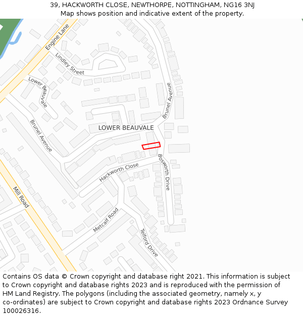 39, HACKWORTH CLOSE, NEWTHORPE, NOTTINGHAM, NG16 3NJ: Location map and indicative extent of plot