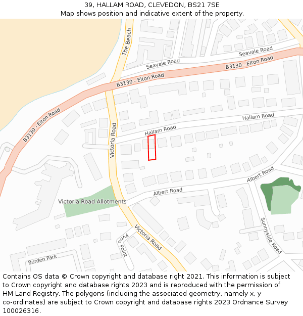 39, HALLAM ROAD, CLEVEDON, BS21 7SE: Location map and indicative extent of plot