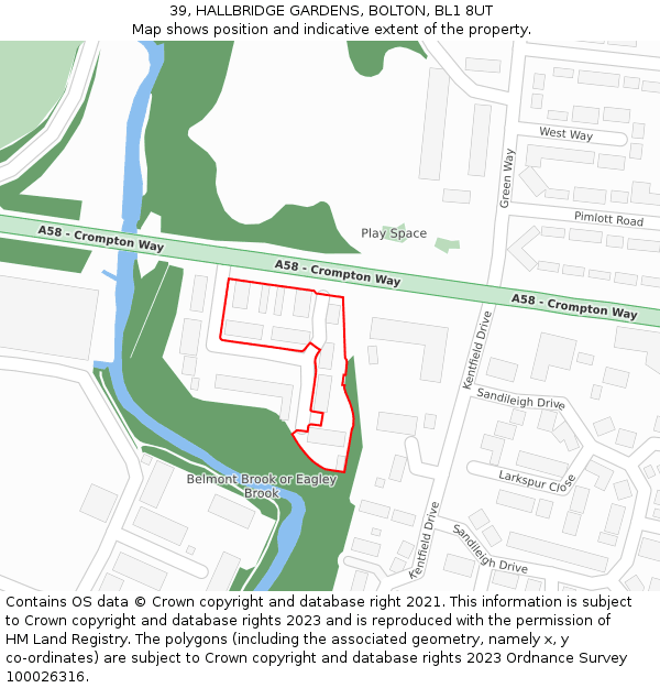 39, HALLBRIDGE GARDENS, BOLTON, BL1 8UT: Location map and indicative extent of plot