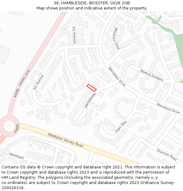 39, HAMBLESIDE, BICESTER, OX26 2GB: Location map and indicative extent of plot