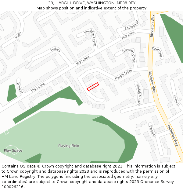 39, HARGILL DRIVE, WASHINGTON, NE38 9EY: Location map and indicative extent of plot