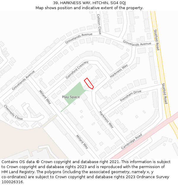 39, HARKNESS WAY, HITCHIN, SG4 0QJ: Location map and indicative extent of plot