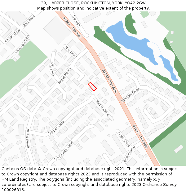 39, HARPER CLOSE, POCKLINGTON, YORK, YO42 2GW: Location map and indicative extent of plot