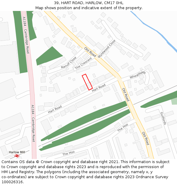 39, HART ROAD, HARLOW, CM17 0HL: Location map and indicative extent of plot