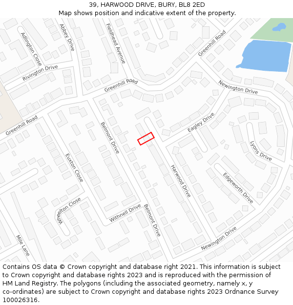 39, HARWOOD DRIVE, BURY, BL8 2ED: Location map and indicative extent of plot