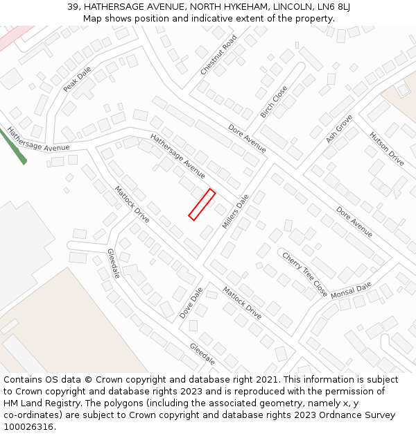 39, HATHERSAGE AVENUE, NORTH HYKEHAM, LINCOLN, LN6 8LJ: Location map and indicative extent of plot