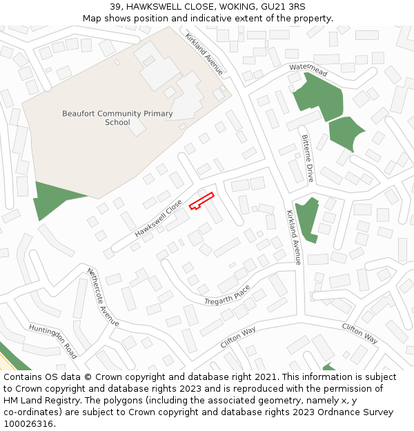 39, HAWKSWELL CLOSE, WOKING, GU21 3RS: Location map and indicative extent of plot