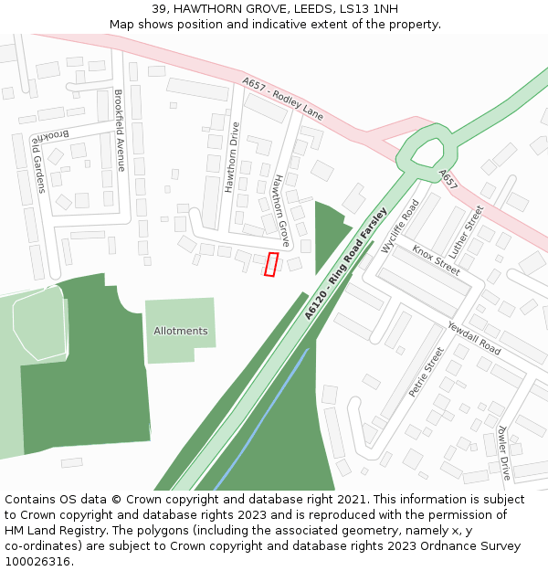 39, HAWTHORN GROVE, LEEDS, LS13 1NH: Location map and indicative extent of plot