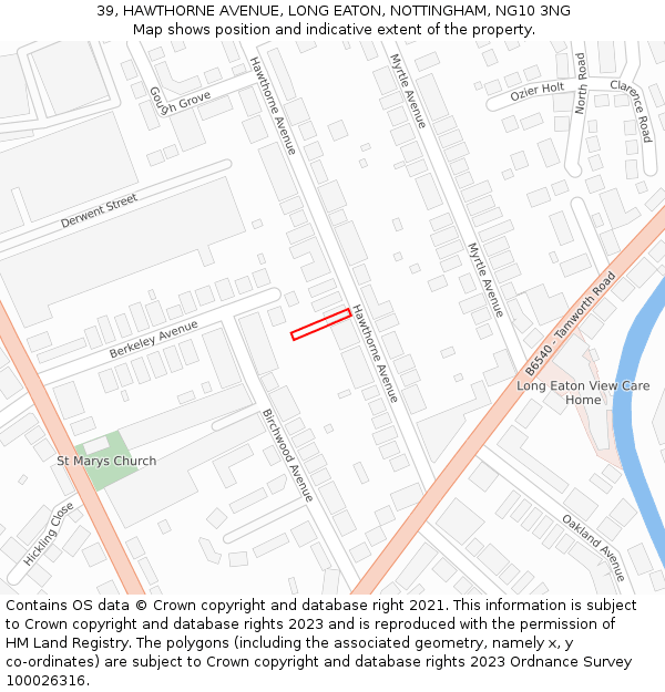 39, HAWTHORNE AVENUE, LONG EATON, NOTTINGHAM, NG10 3NG: Location map and indicative extent of plot