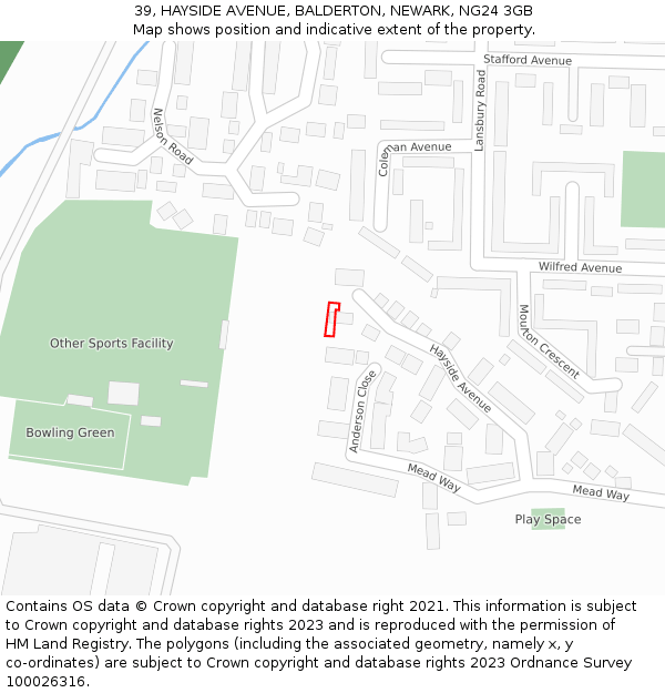 39, HAYSIDE AVENUE, BALDERTON, NEWARK, NG24 3GB: Location map and indicative extent of plot