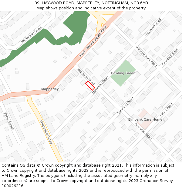 39, HAYWOOD ROAD, MAPPERLEY, NOTTINGHAM, NG3 6AB: Location map and indicative extent of plot