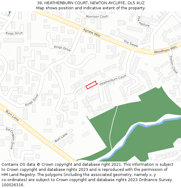 39, HEATHERBURN COURT, NEWTON AYCLIFFE, DL5 4UZ: Location map and indicative extent of plot