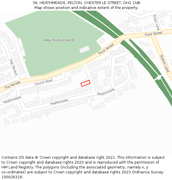 39, HEATHMEADS, PELTON, CHESTER LE STREET, DH2 1NB: Location map and indicative extent of plot