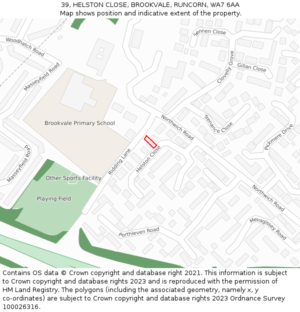 39, HELSTON CLOSE, BROOKVALE, RUNCORN, WA7 6AA: Location map and indicative extent of plot