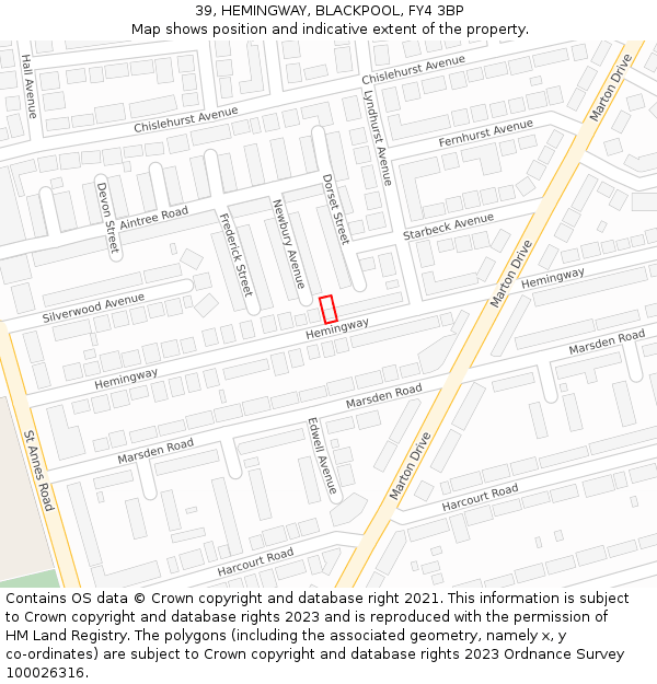 39, HEMINGWAY, BLACKPOOL, FY4 3BP: Location map and indicative extent of plot