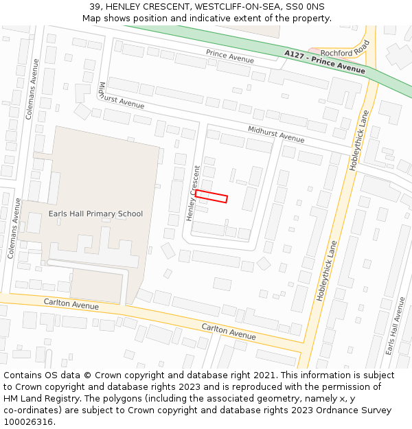 39, HENLEY CRESCENT, WESTCLIFF-ON-SEA, SS0 0NS: Location map and indicative extent of plot