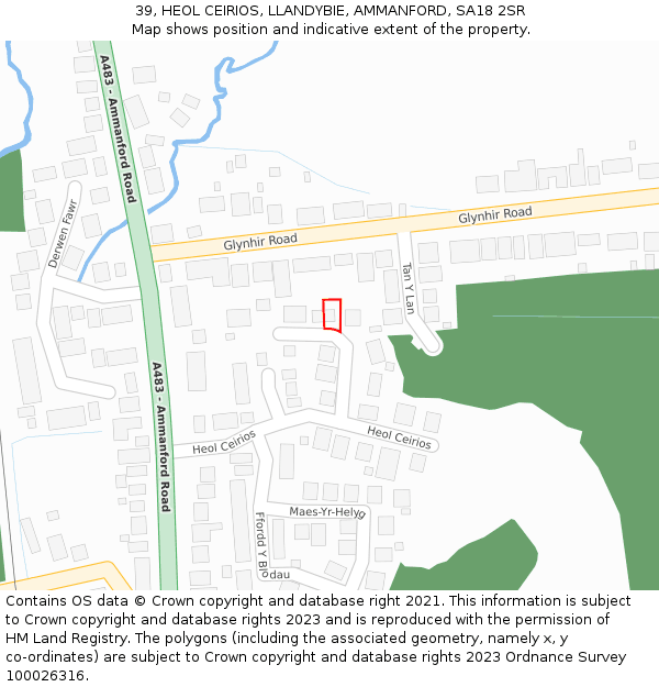 39, HEOL CEIRIOS, LLANDYBIE, AMMANFORD, SA18 2SR: Location map and indicative extent of plot