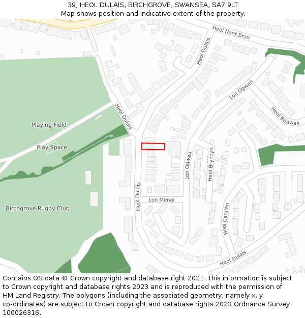 39, HEOL DULAIS, BIRCHGROVE, SWANSEA, SA7 9LT: Location map and indicative extent of plot