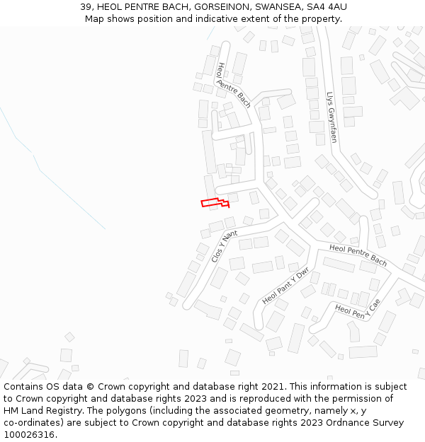 39, HEOL PENTRE BACH, GORSEINON, SWANSEA, SA4 4AU: Location map and indicative extent of plot