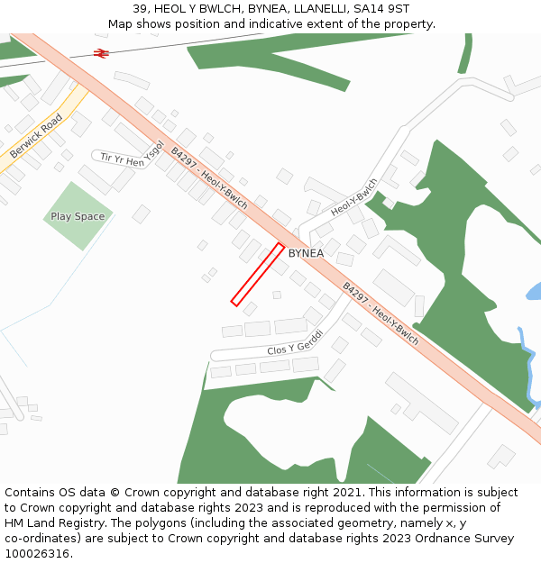 39, HEOL Y BWLCH, BYNEA, LLANELLI, SA14 9ST: Location map and indicative extent of plot