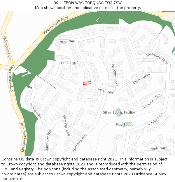 39, HERON WAY, TORQUAY, TQ2 7SW: Location map and indicative extent of plot