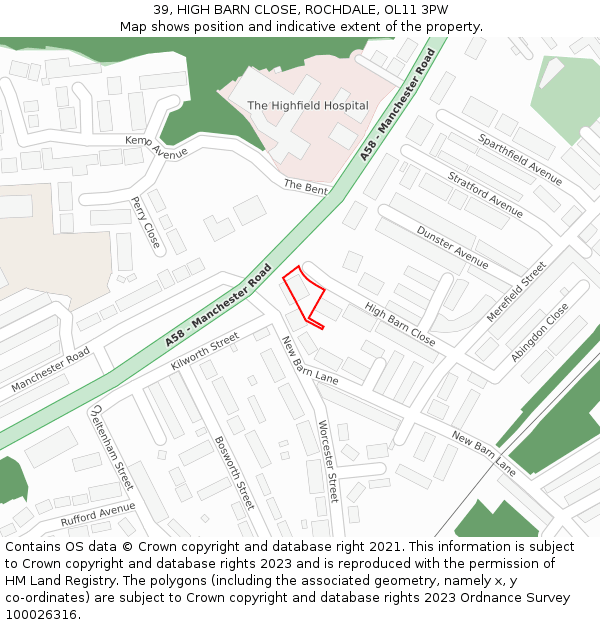 39, HIGH BARN CLOSE, ROCHDALE, OL11 3PW: Location map and indicative extent of plot
