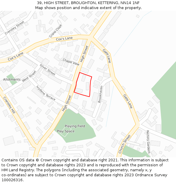 39, HIGH STREET, BROUGHTON, KETTERING, NN14 1NF: Location map and indicative extent of plot