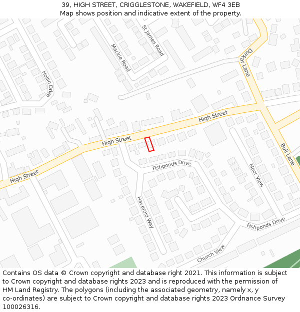 39, HIGH STREET, CRIGGLESTONE, WAKEFIELD, WF4 3EB: Location map and indicative extent of plot