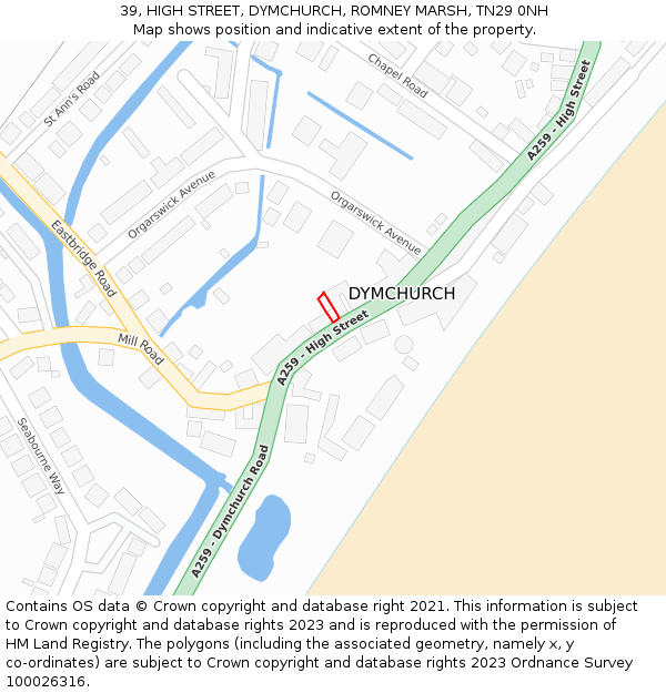 39, HIGH STREET, DYMCHURCH, ROMNEY MARSH, TN29 0NH: Location map and indicative extent of plot