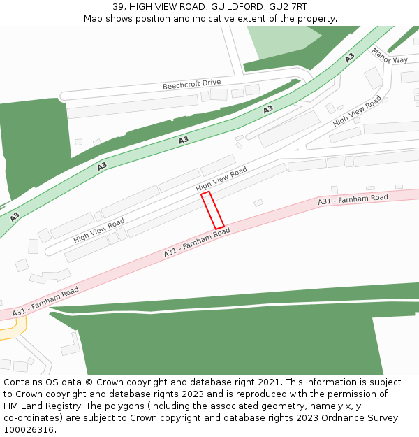 39, HIGH VIEW ROAD, GUILDFORD, GU2 7RT: Location map and indicative extent of plot